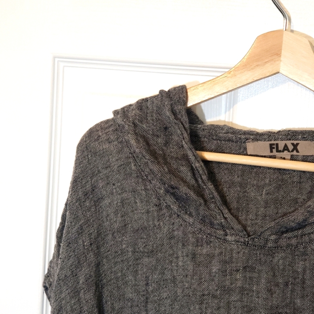 Flax tunic style hooded gray linen shirt